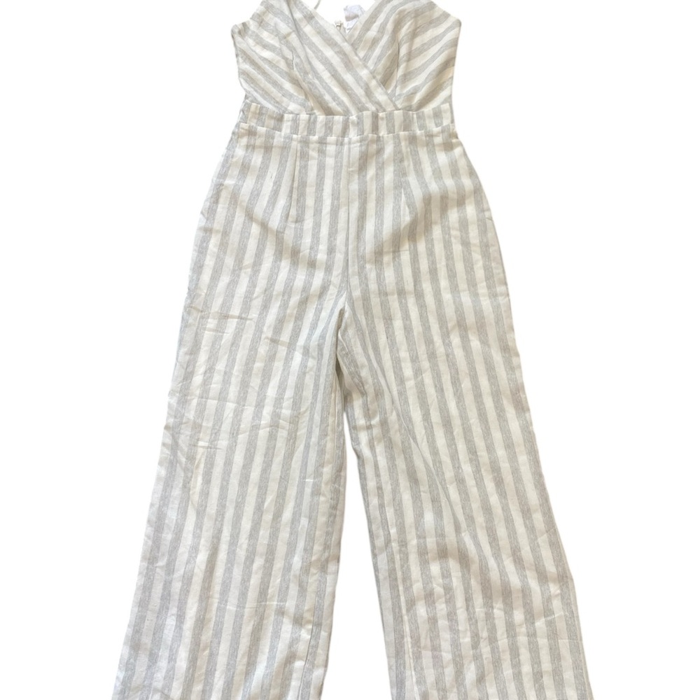 Sadie and Sage Grey and White Straps Elegant Jumpsuit Wide Legs Trending Now S - Picture 1 of 10